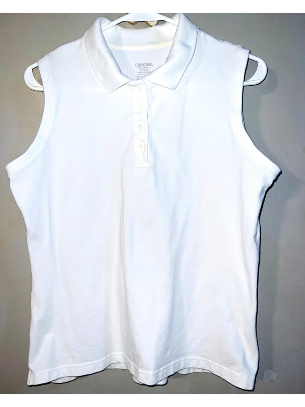 Cherokee Women's White Sleeveless Polo Shirt Medium 95% Cotton 5% Spandex